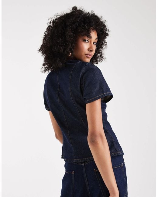 ASOS Blue Denim Button Up Short Sleeve Top