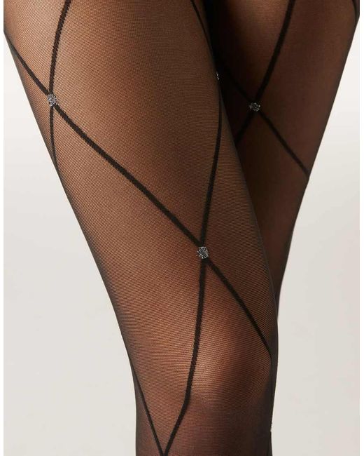 Calzedonia Natural Glitter Diamond-Patterned Sheer Tights