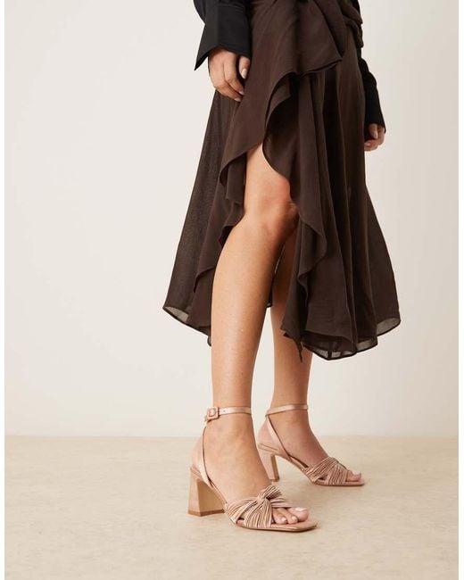 Be Mine Wide Fit Brown Bridal Divaa Plisse Block Heeled Sandals