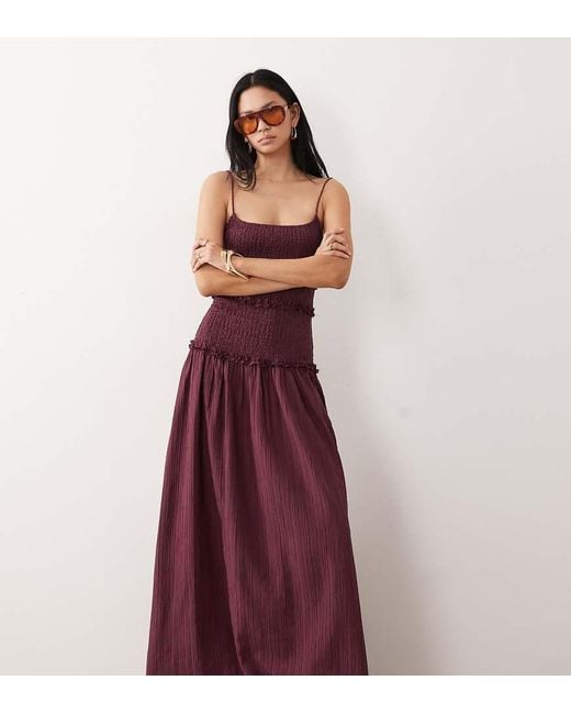 ASOS Purple Asos Design Tall Crinkle Maxi Dress With Shirred Dropped Waist