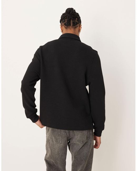ASOS Black Quarter Zip With Ribbed Collar for men