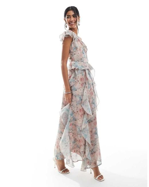Vero Moda White Chiffon Ruffle Detail One Shoulder Maxi Dress