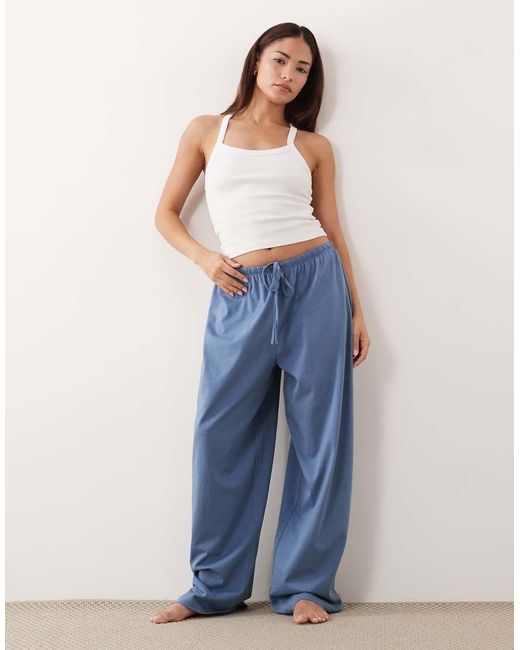 ASOS Blue Asos Design Petite Mix & Match Cotton Pyjama Trouser