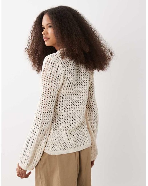 Brave Soul Brown Long Sleeve Crochet Knit Cardigan
