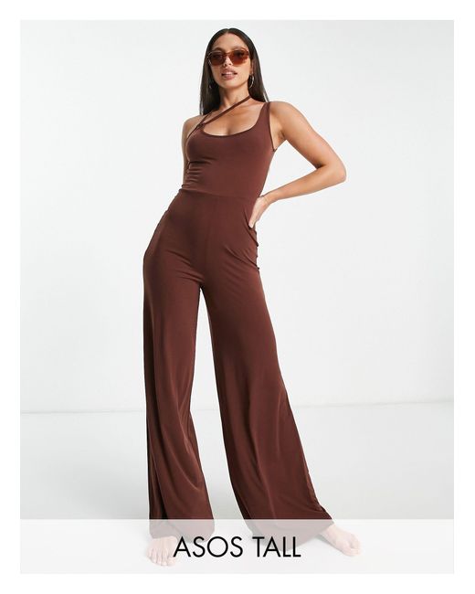ASOS Asos Design Tall Cut Out Detail Beach Jumpsuit in Brown | Lyst UK