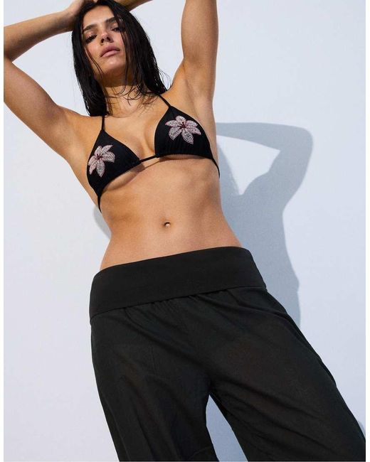 Stradivarius Black Balloon Trousers With Turn-Down Waist