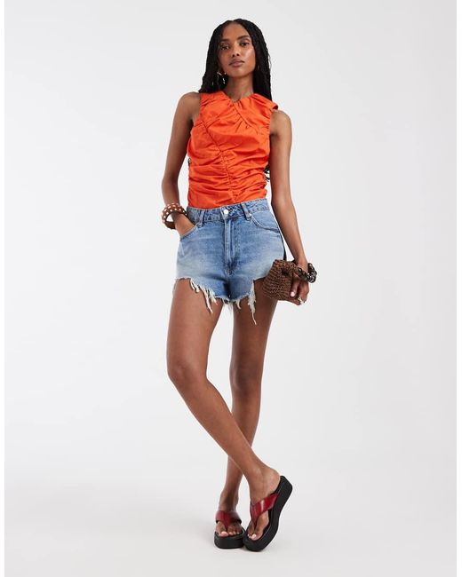 ASOS Orange Denim Frayed Hem Micro Short