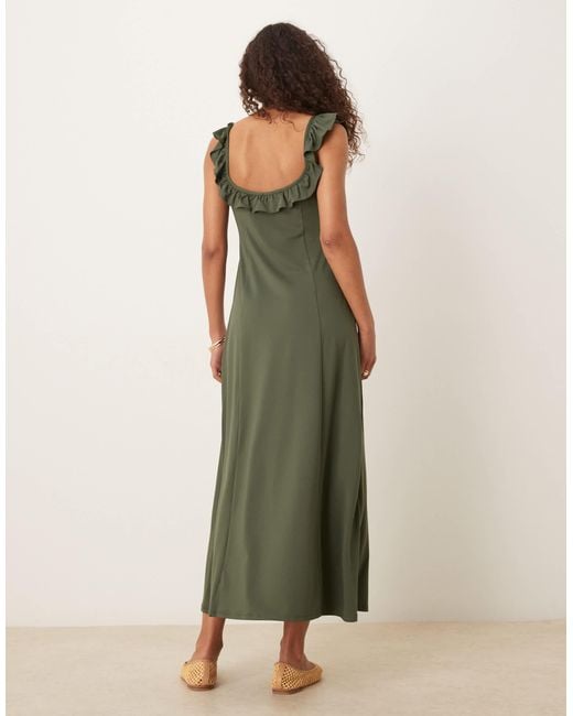 ASOS Green Frill Front And Straps Midi Dress
