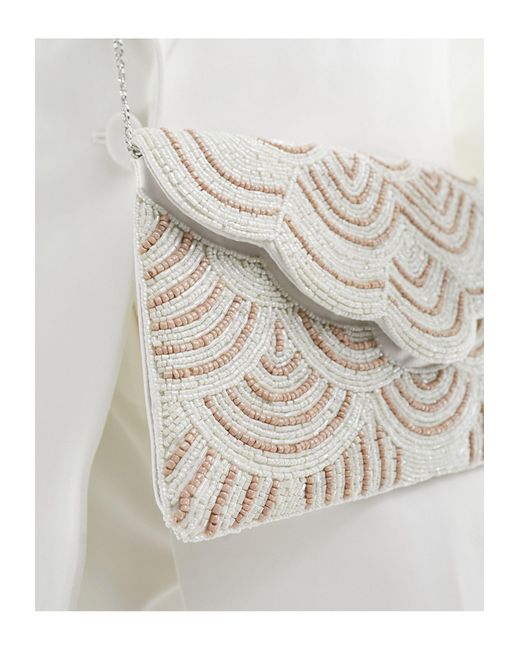 True Decadence White Embellished Patterned Envelope Clutch Bag