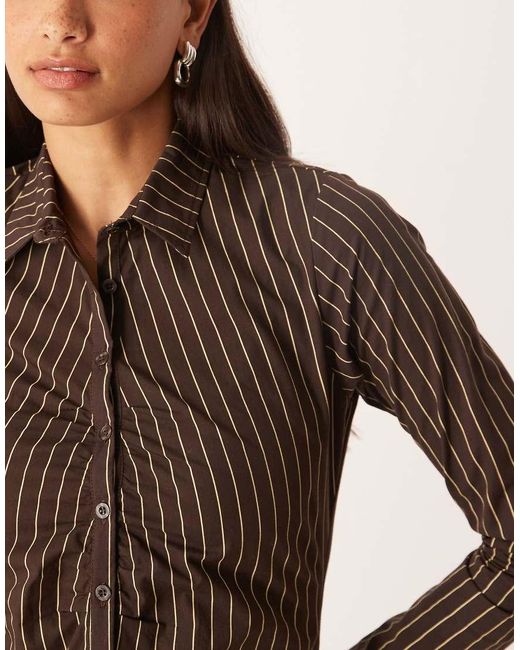 Motel Brown Tarsi Tailored Pinstripe Shirt