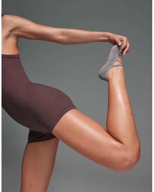 4505 Gray Seamless Baby Rib Racer Back Romper With Adjustable Straps And Inner Bra