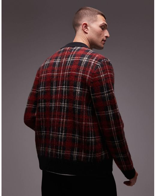 AllSaints Red Nettle Check Cardigan for men