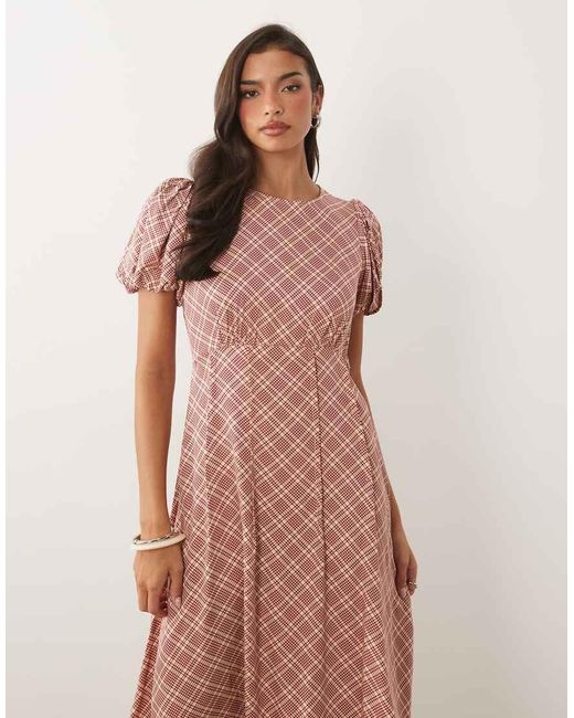 Nobody's Child Pink Quinn Satin Puff Sleeve Midi Tea Dress