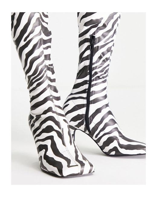 ASOS White – kindred – overknee-stiefel mit zebramuster, absatz und eckiger zehenpartie