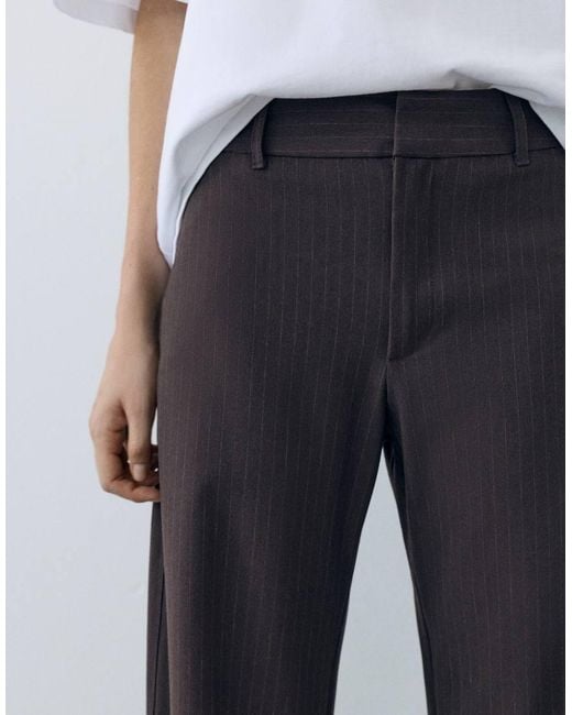 Pull&Bear White Striped Smart Trousers
