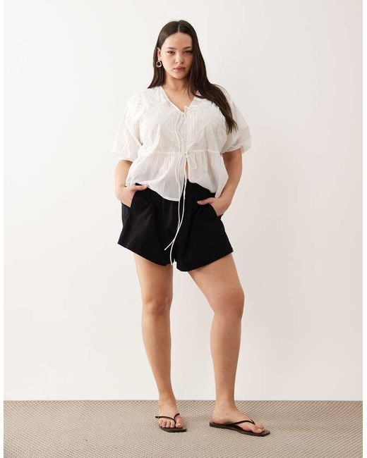 ASOS Black Asos Design Curve Linen Look Pull On Shorts