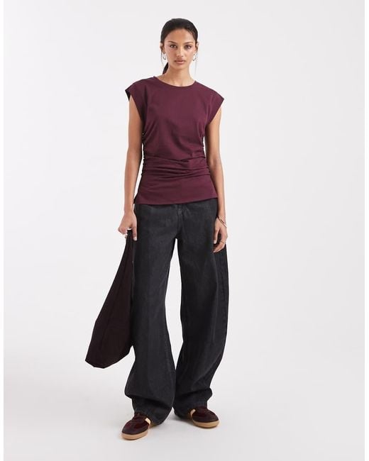 ASOS Purple Corset Waist Sharp Shoulder Tank Top