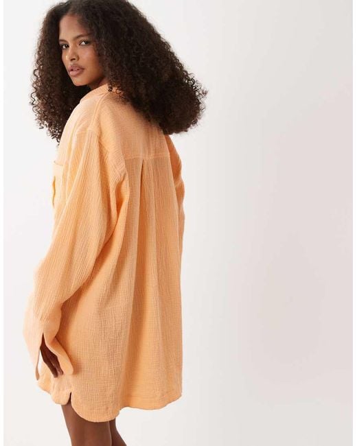 ASOS Orange Double Cloth Mini Shirt Dress With Wide Cuffs And Oversized Pockets