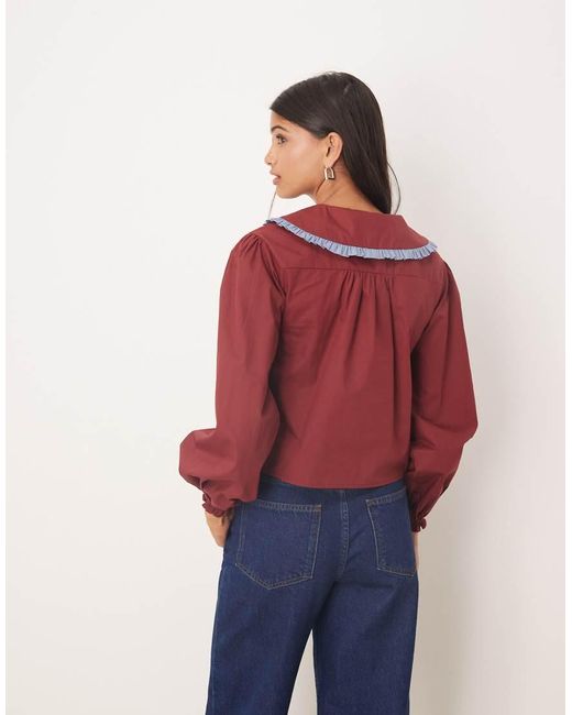 Glamorous Red Oversized Collar Blouse