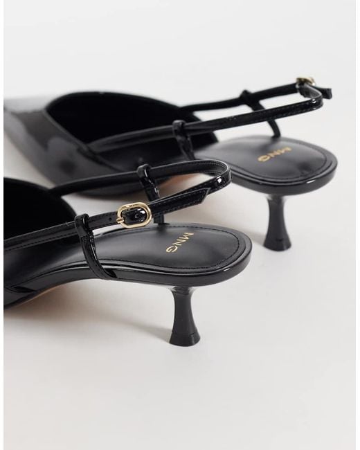 Mango Black Heeled Slingback Pointed Shoe