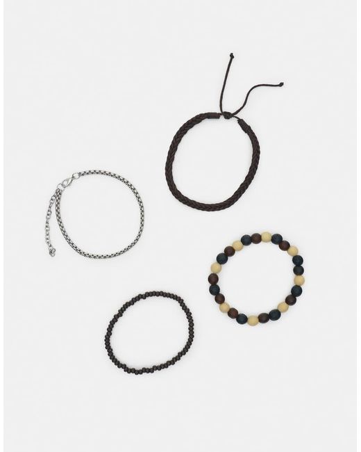Pull&Bear White Pack Of 4 Bracelets for men