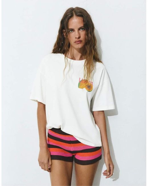 Pull&Bear White Papaya Graphic T-Shirt