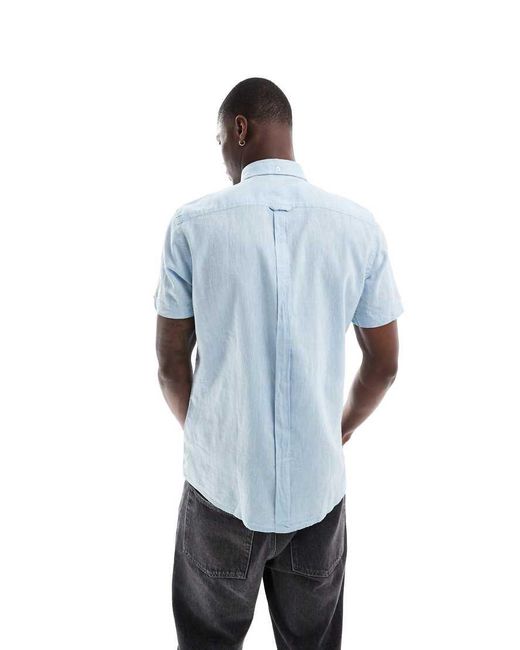 Ben Sherman Blue Short Sleeve Linen Look Shirt for men