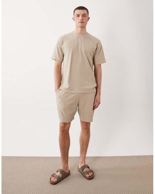 New Look Natural Waffle Shorts Co-ord for men
