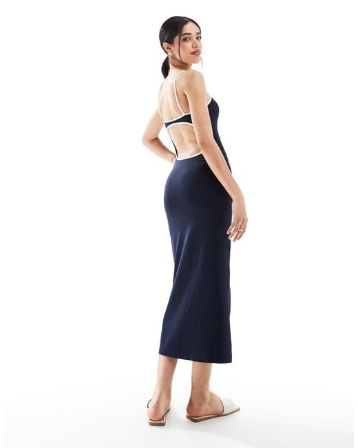 Pull&Bear Blue Contrast Trim Backless Maxi Dress