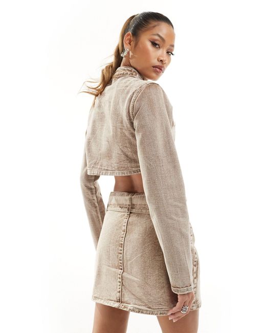 SIMMI Natural Simmi Denim Cropped Jacket Co-ord With Pocket Detail