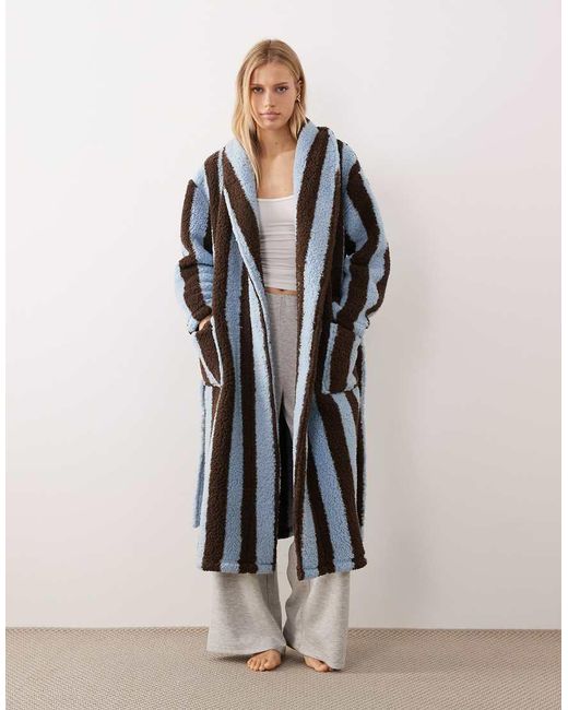 Threadbare Brown Long Stripe Dressing Gown