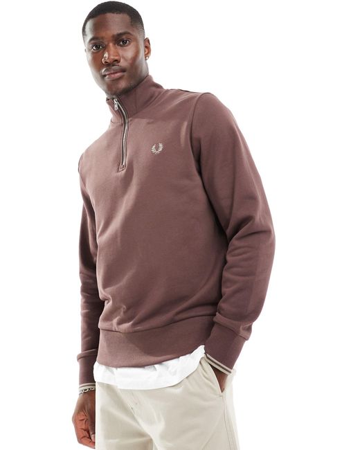 Fred Perry Brown Half Zip Sweatshirt for men