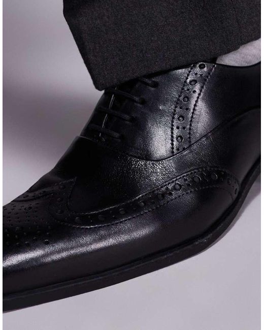 Schuh Black Row Lace Up Derby Shoes With Broguing for men