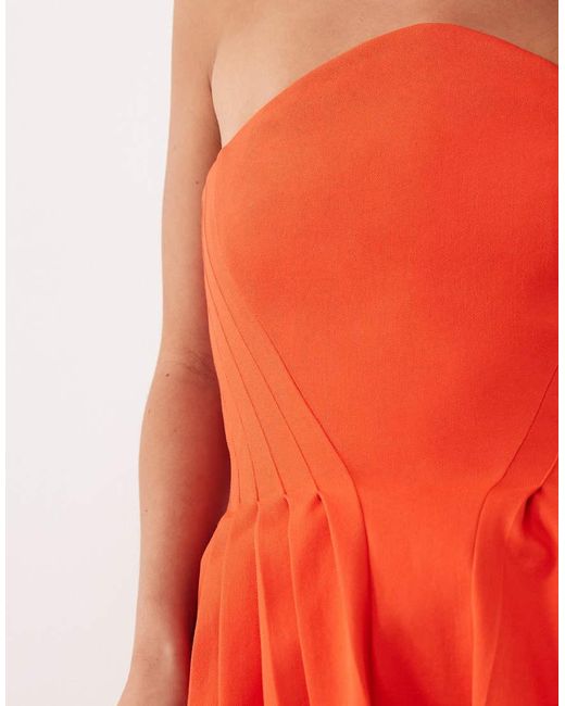 ARRANGE Red Pleat Detail Bandeau Peplum Top