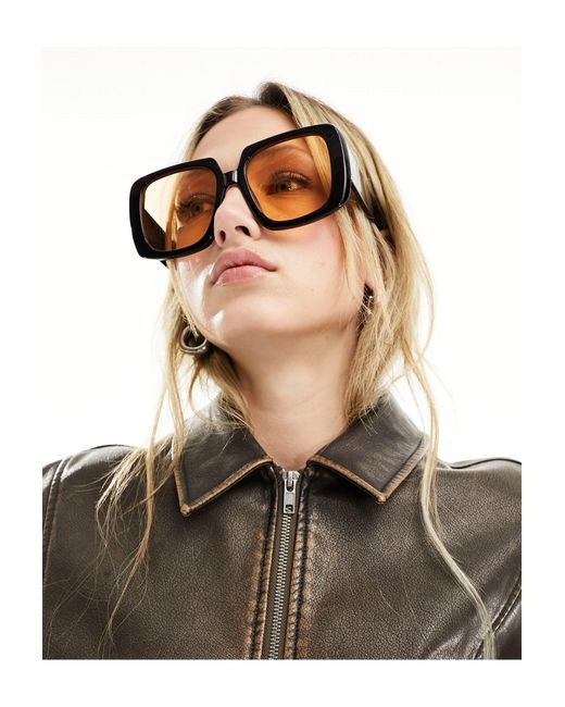 ASOS Brown Oversized 70s Sunglasses With Peach Lens