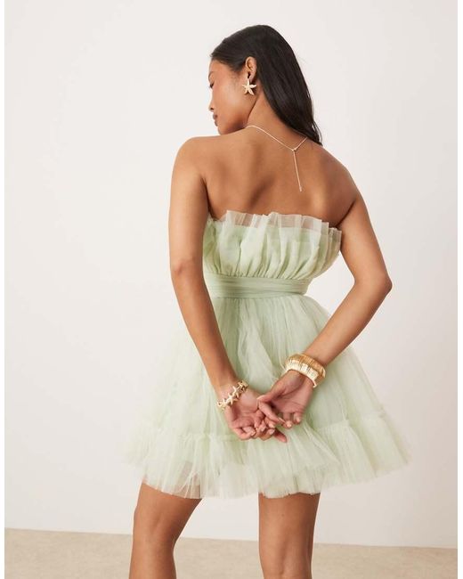 LACE & BEADS Bandeau Mini-Jurk Met Structuur in het Green