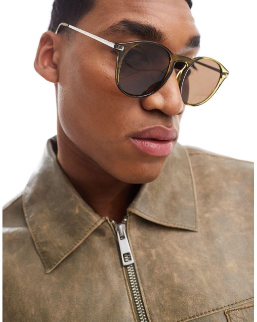 ASOS – runde oversize-sonnenbrille in Brown für Herren