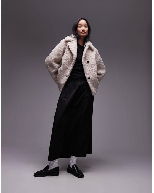 & Other Stories Brown Faux Fur Jacket With Asymmetric Button Front