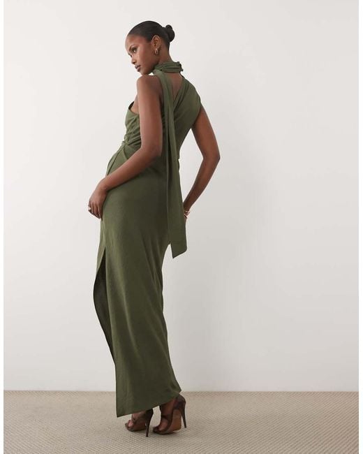 ASOS Green One Shoulder Gathered Waist Maxi Dress With Scarf