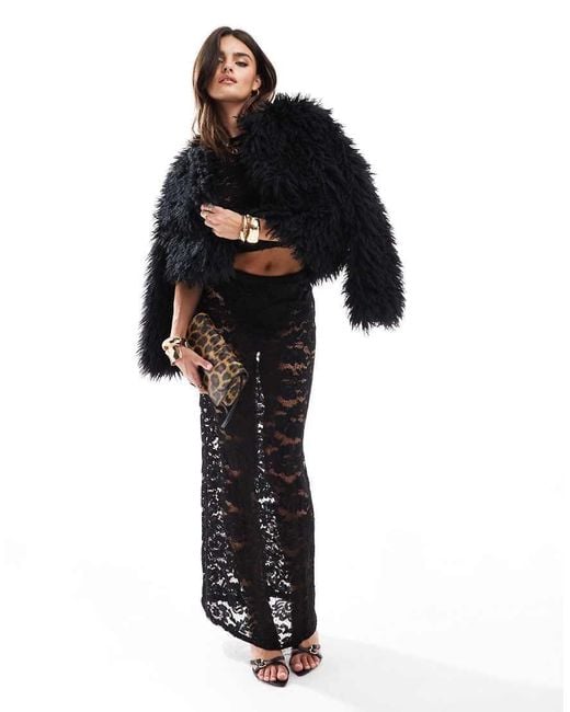 4th & Reckless Black Lace Maxi Skirt Co-ord
