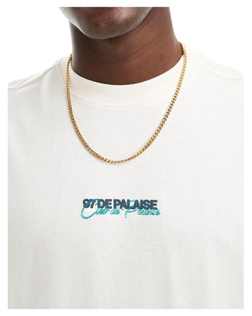 T-shirt écru con stampa "palaise" sul retro di River Island in White da Uomo