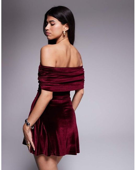 ASOS Red Velvet Off Shoulder Skater Mini Dress
