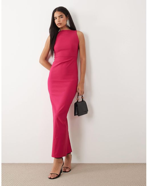 vesper pink dress Vesper Bengaline Sleeveless Square Neck Fishtail Midi Dress in Pink