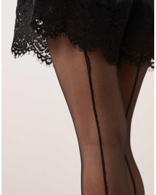 Kaiia Black Exclusive Sheer Seam Detail Tights