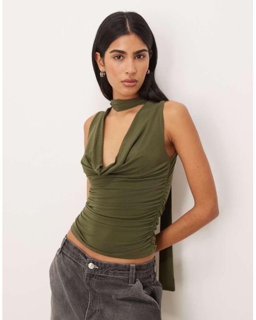 Gina Tricot Green Cowl Neck Scarf Top