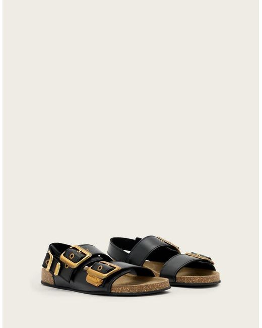 AllSaints Black Staffa Buckle Detail Leather Sandals