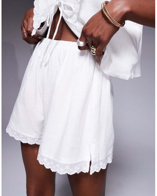 Princess Polly Gray Linen Blend And Cotton Oversized Collar Lace Trim Detail Tie Front Top And Shorts Full Set