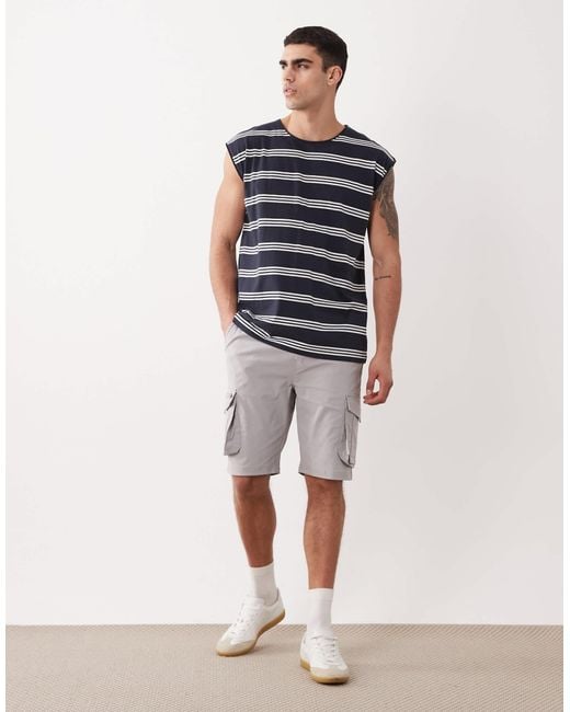 Threadbare Gray Cargo Shorts With Drawstring Waist for men