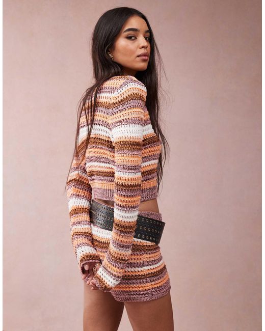 ASOS Multicolor – häkel-strickjacke aus mehrfarbigem garn mit streifen, kombiteil