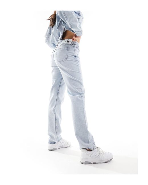 Jean droit à taille basse - délavage clair Calvin Klein en coloris Blue